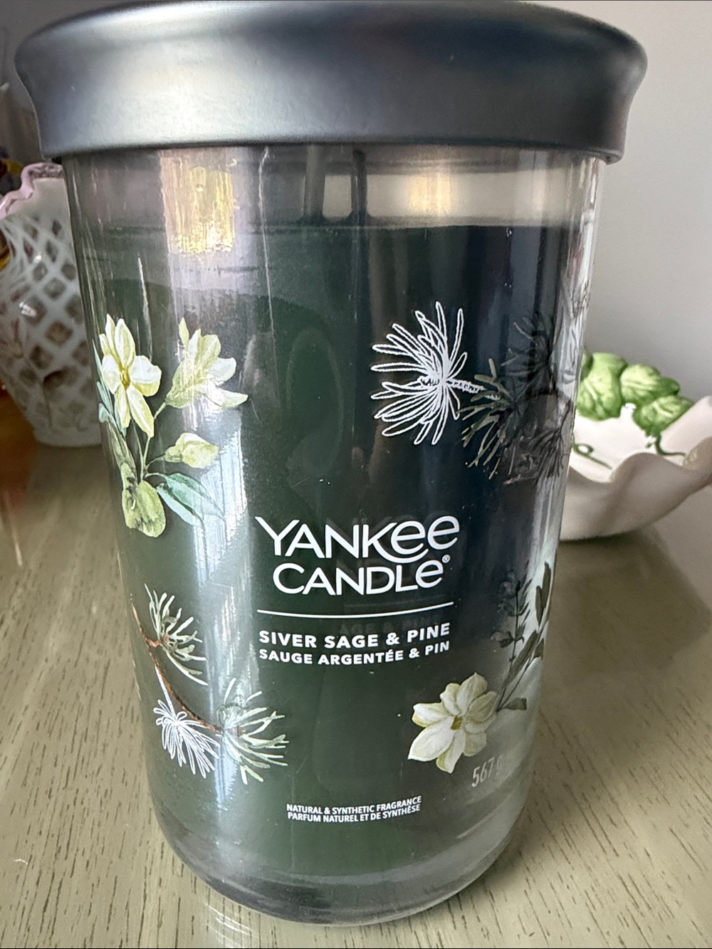 Yankee Candle Silver Sage & Pine Jar Candle in Green with Silver Lid